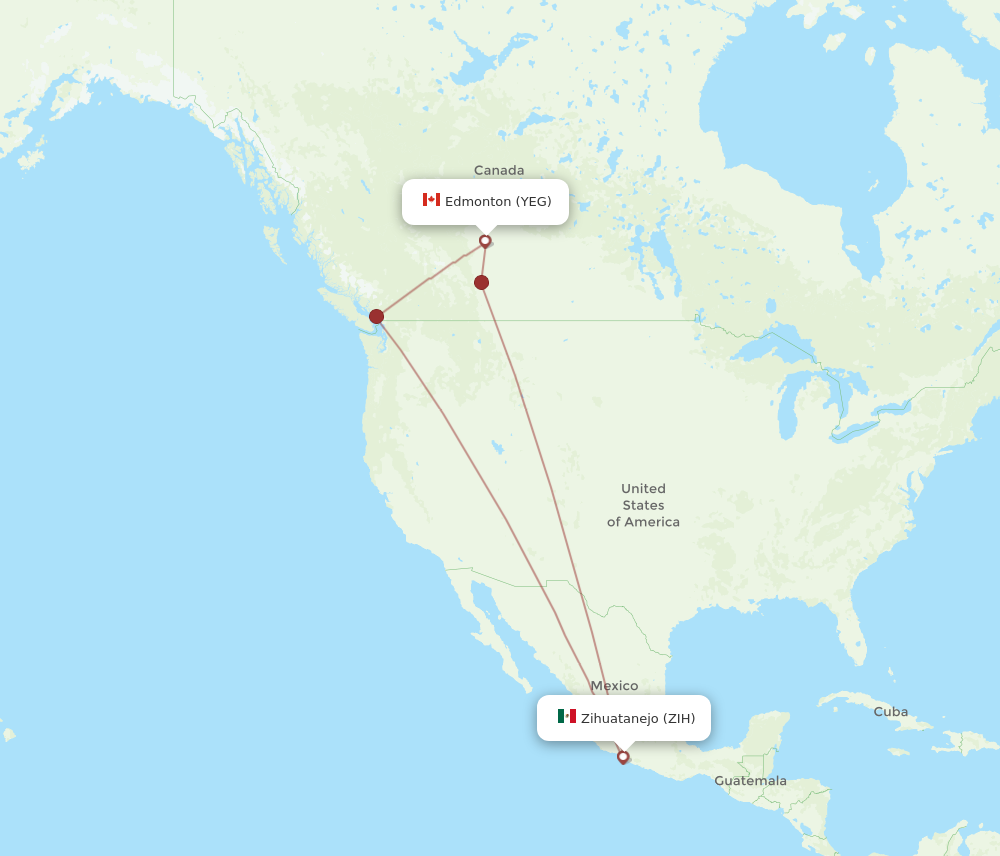 YEG to ZIH flights and routes map