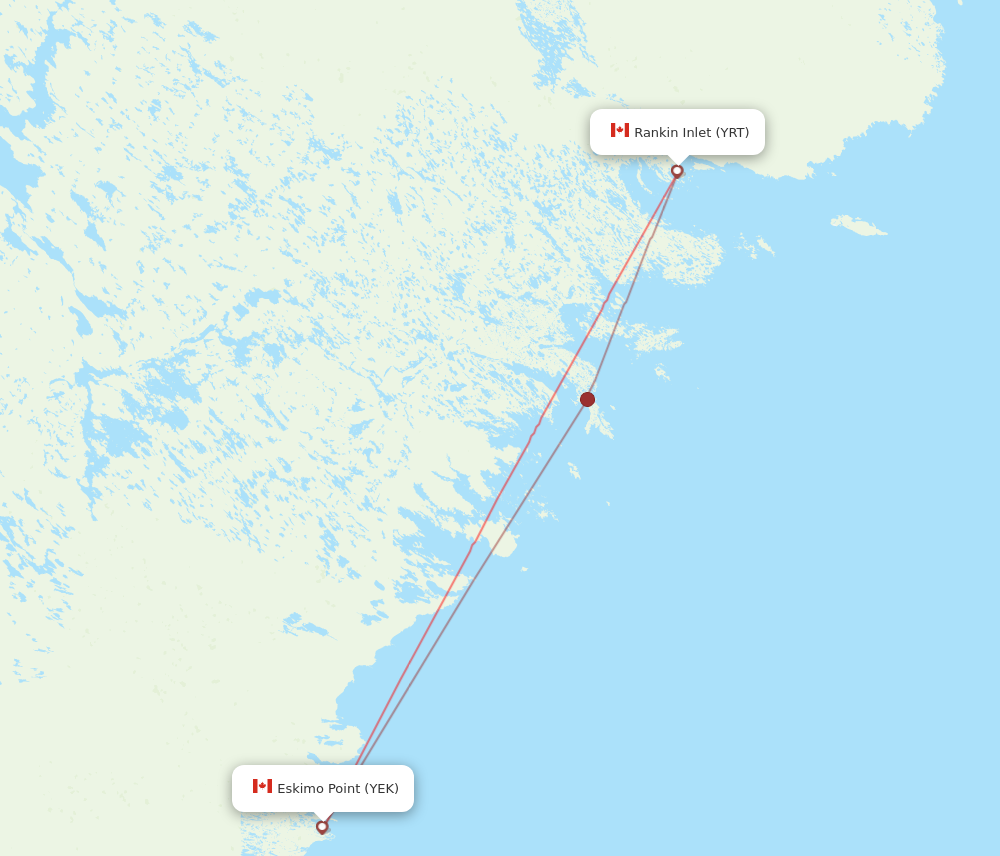 YEK to YRT flights and routes map