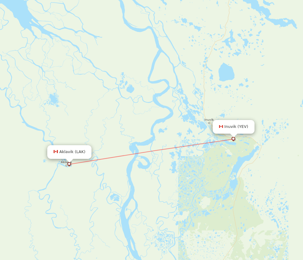 Inuvik - Aklavik route map and flight paths