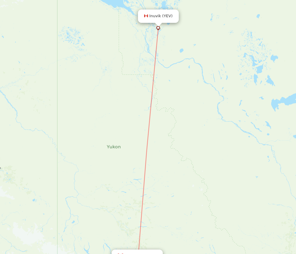 YXY to YEV flights and routes map