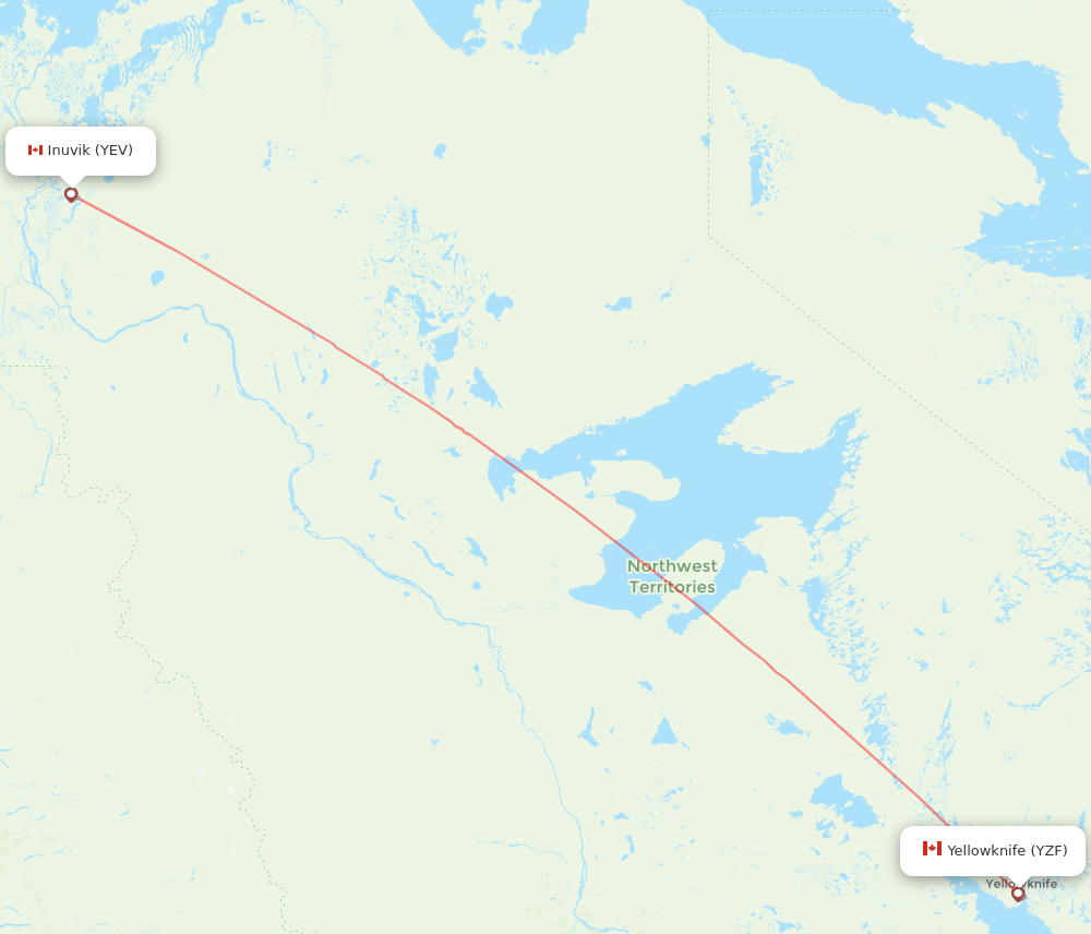 YEV to YZF flights and routes map