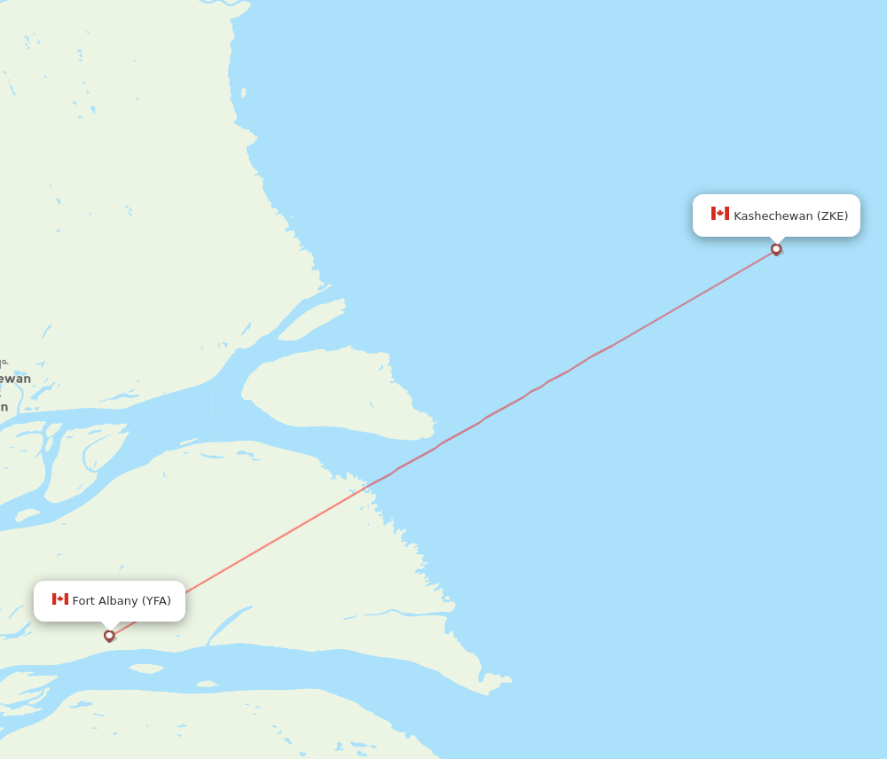 Fort Albany - Kaschechewan route map and flight paths