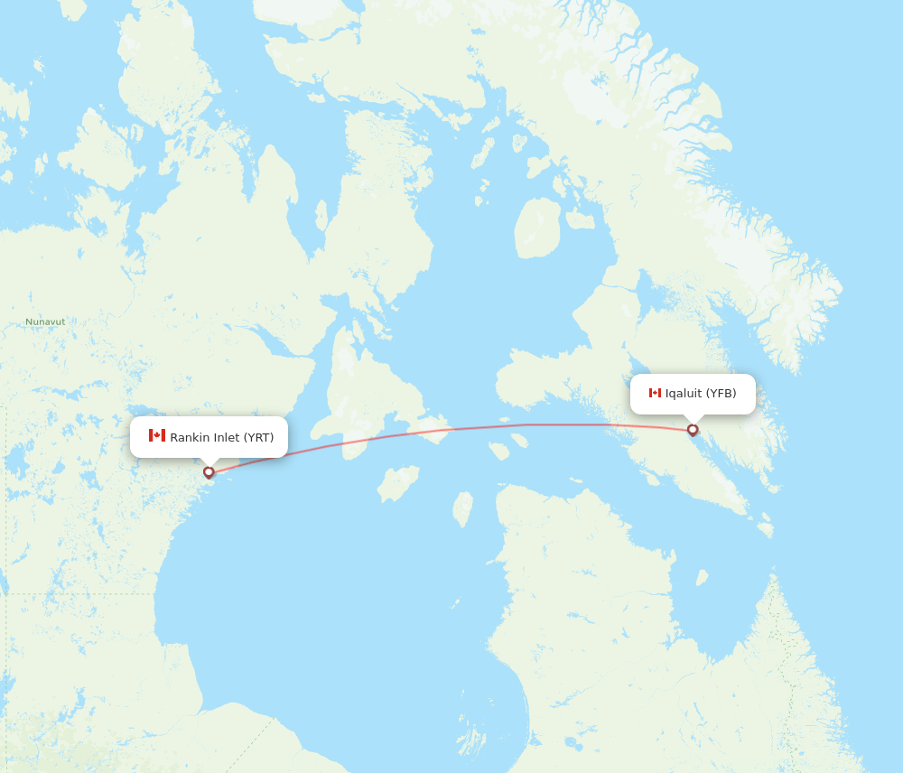 Iqaluit - Rankin Inlet route map and flight paths