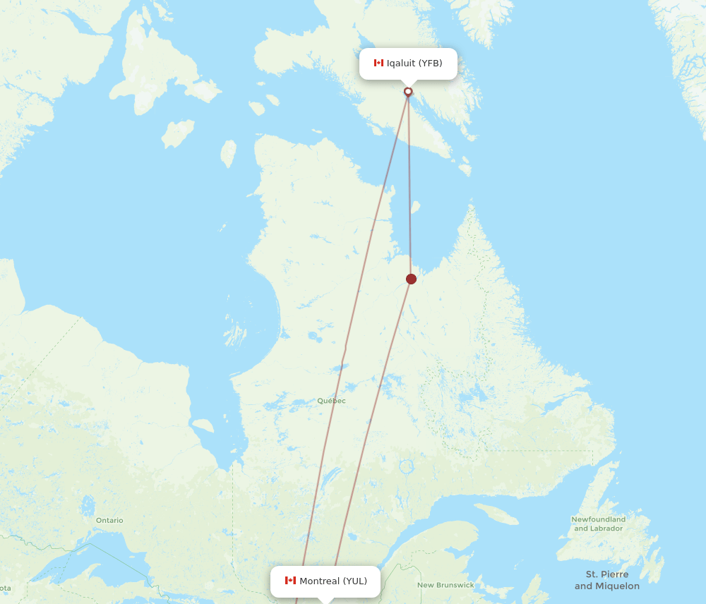 Montreal - Iqaluit route map and flight paths