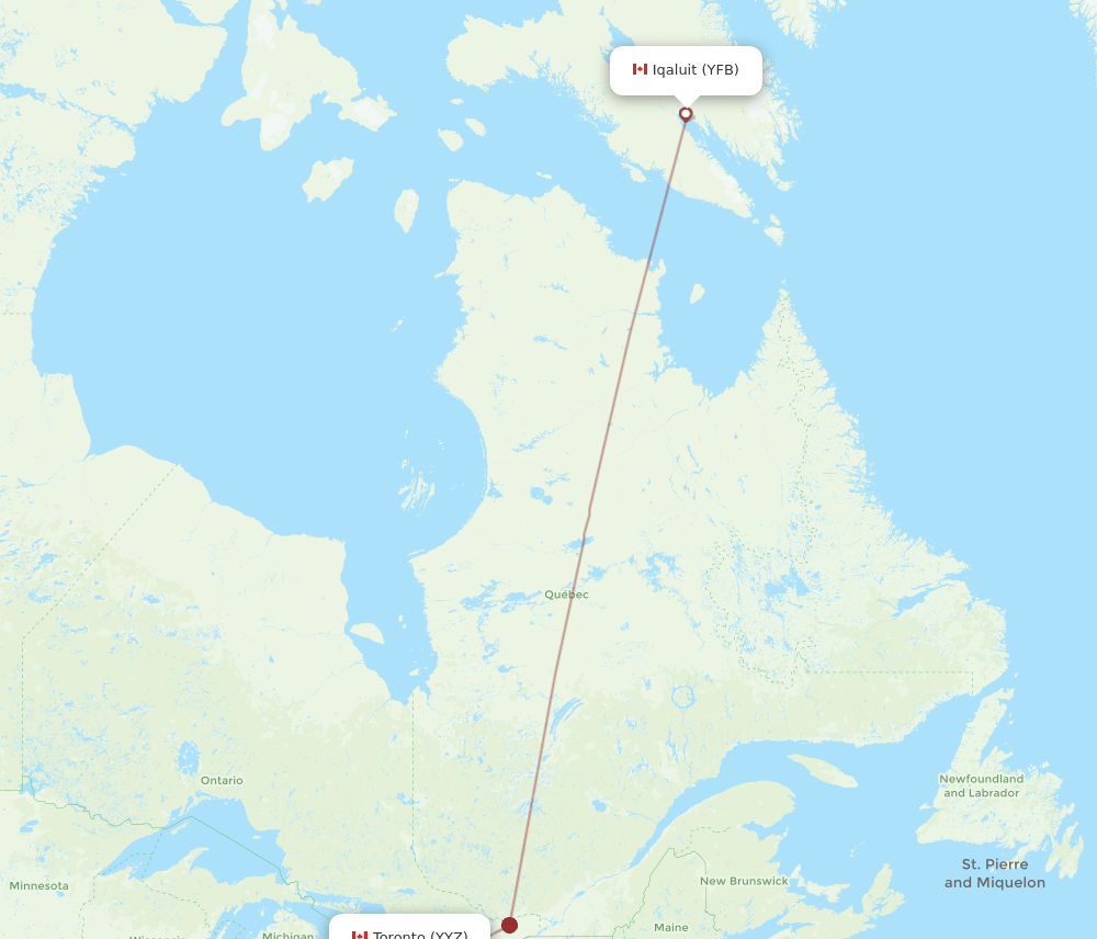 Toronto - Iqaluit route map and flight paths