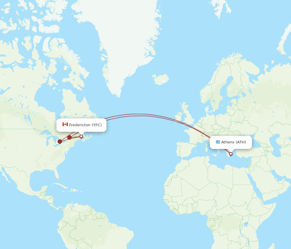 YFC to ATH flights and routes map