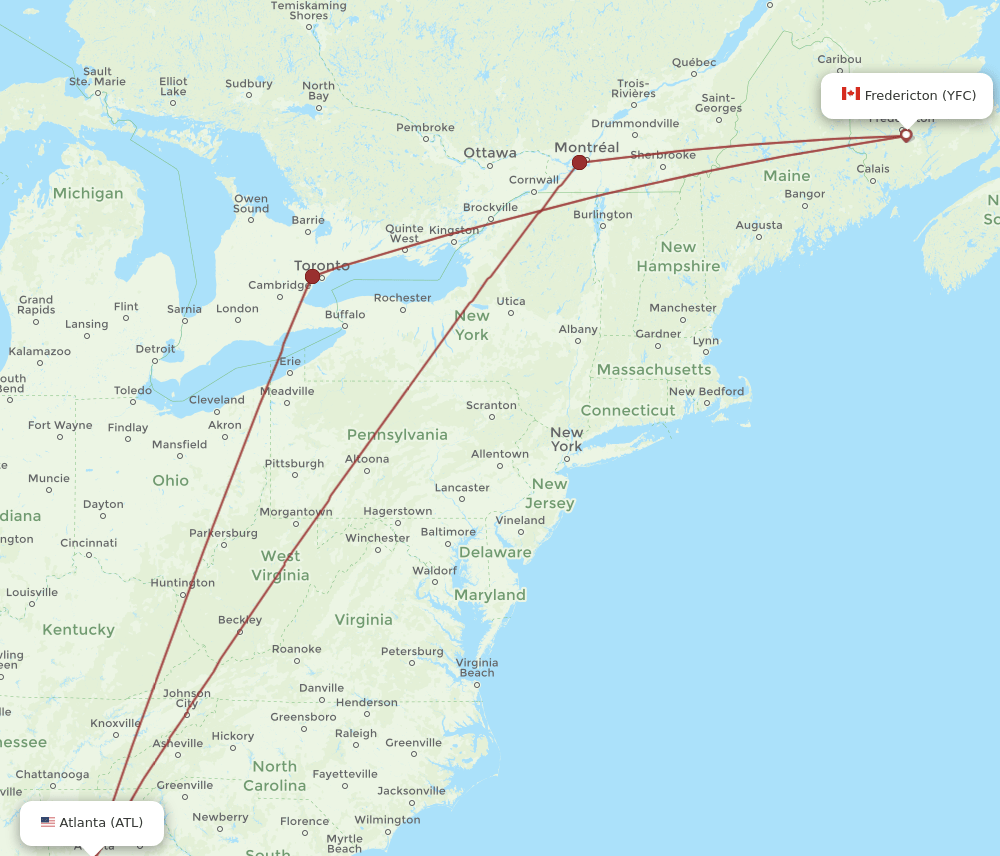 YFC-ATL flight routes