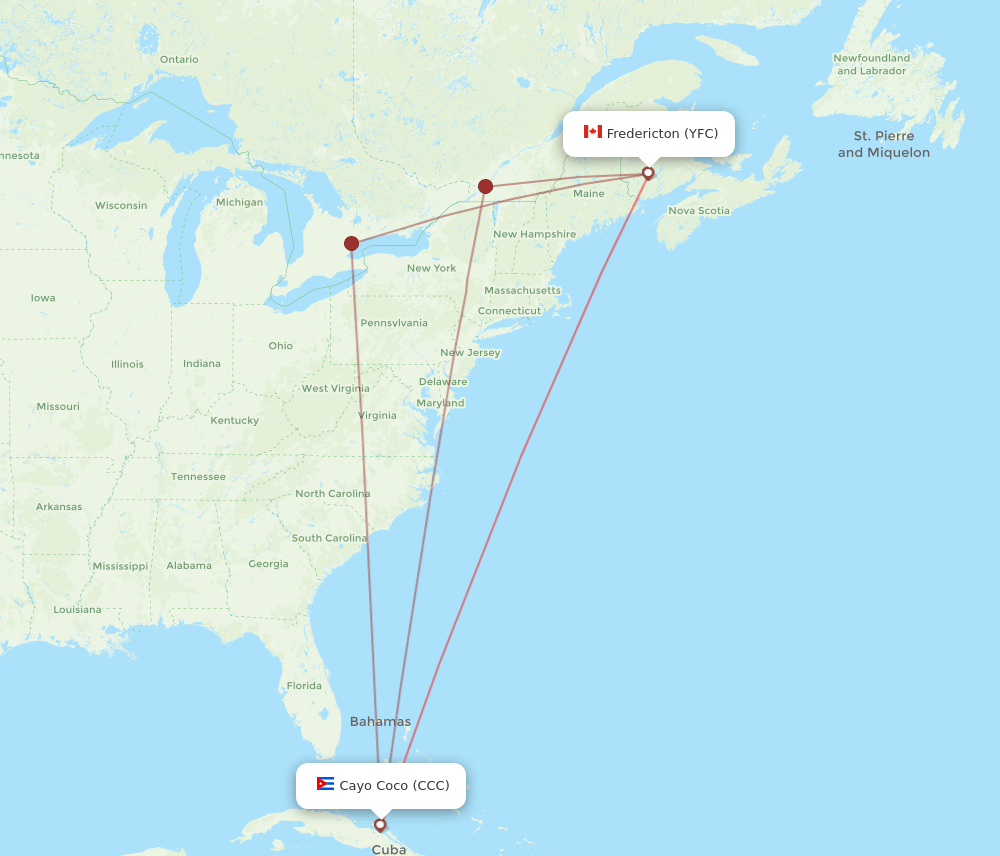 YFC to CCC flights and routes map