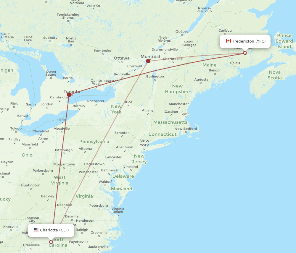 YFC-CLT flight routes