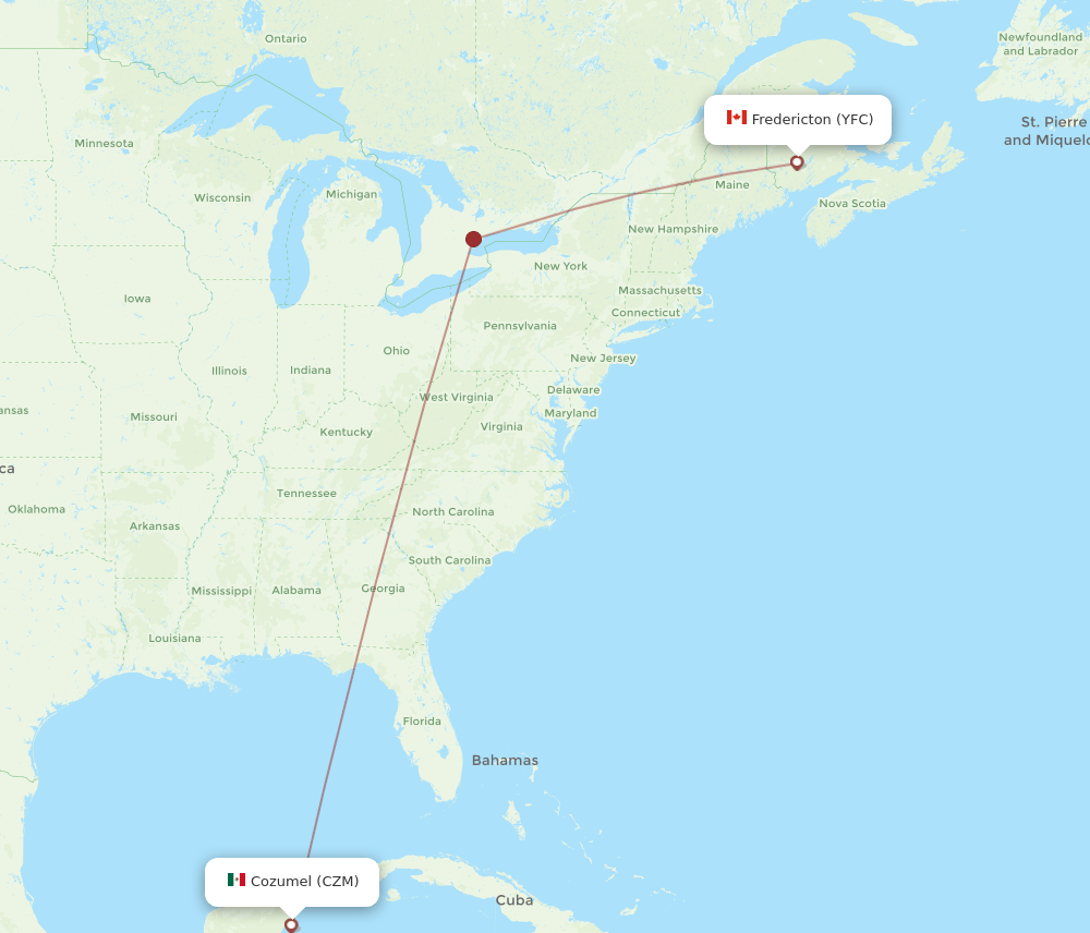 YFC to CZM flights and routes map
