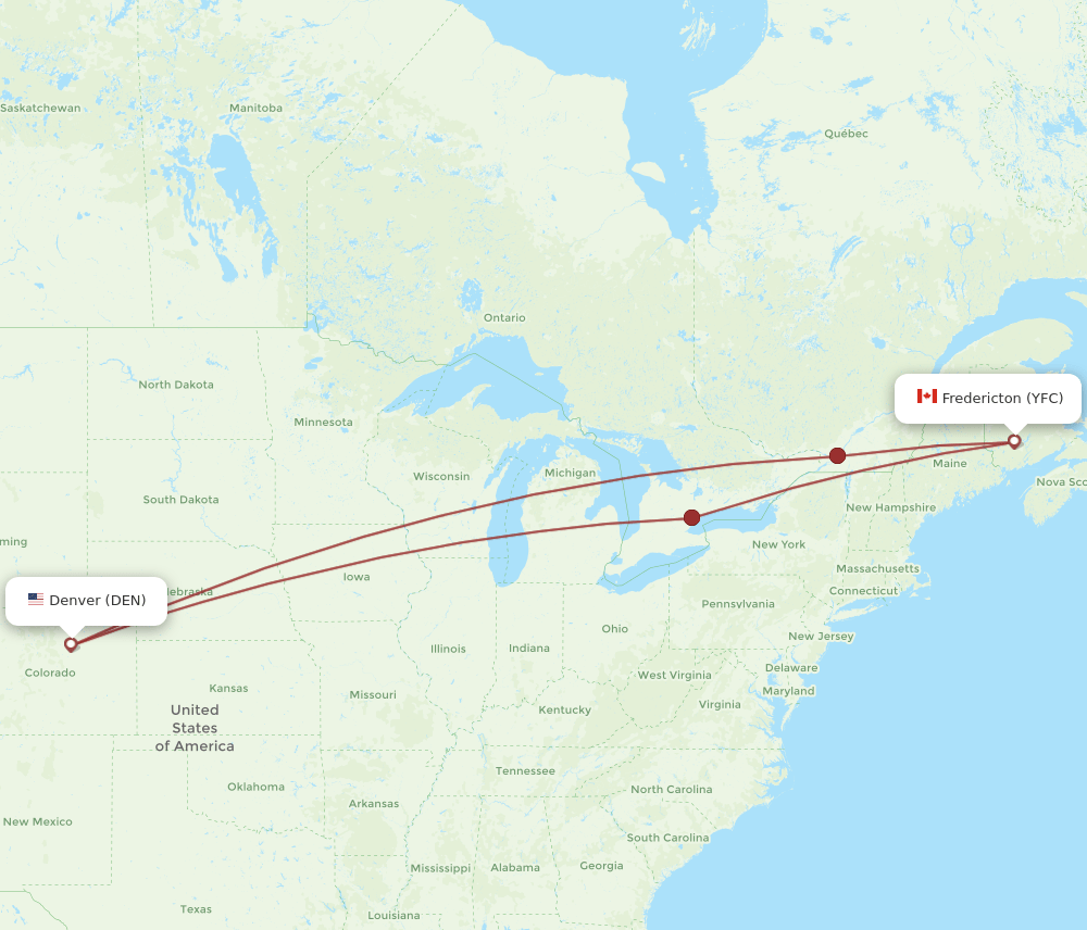 YFC to DEN flights and routes map