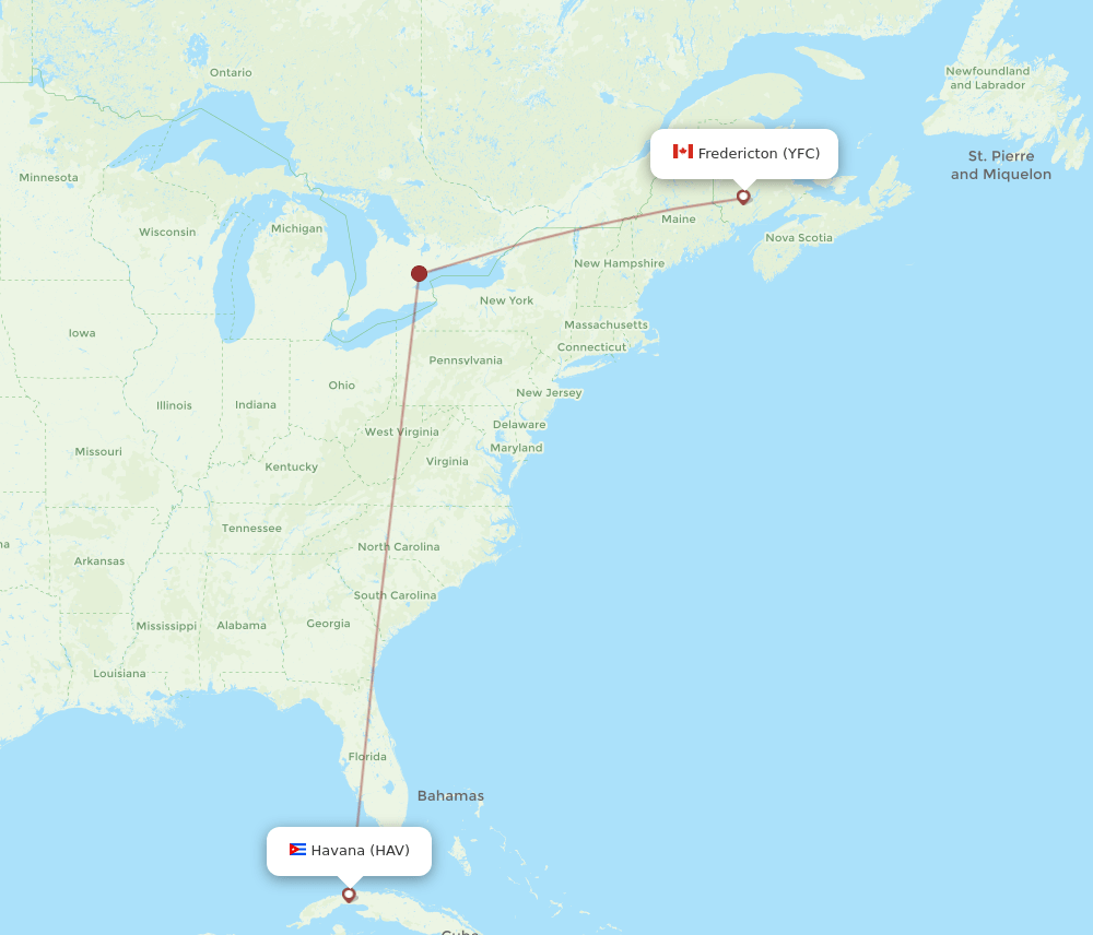 YFC to HAV flights and routes map