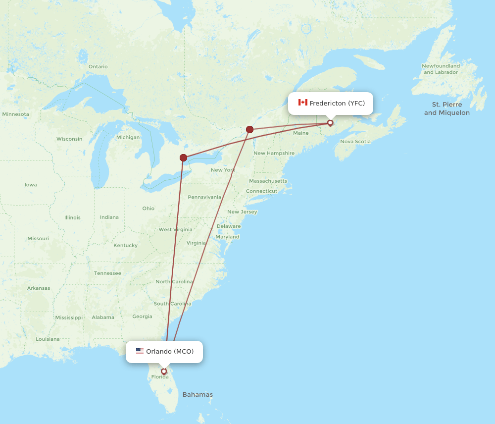 YFC-MCO flight routes