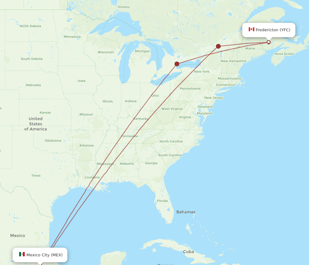 YFC to MEX flights and routes map