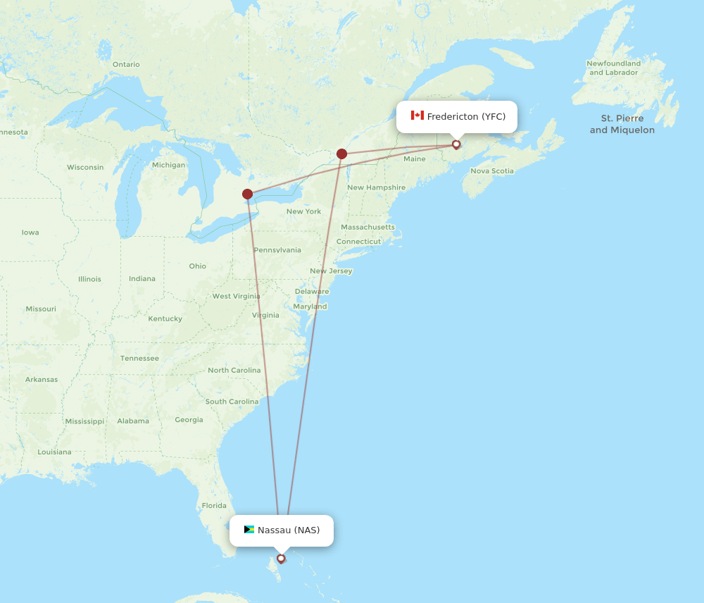 YFC-NAS flight routes