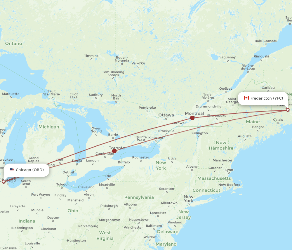 YFC-ORD flight routes