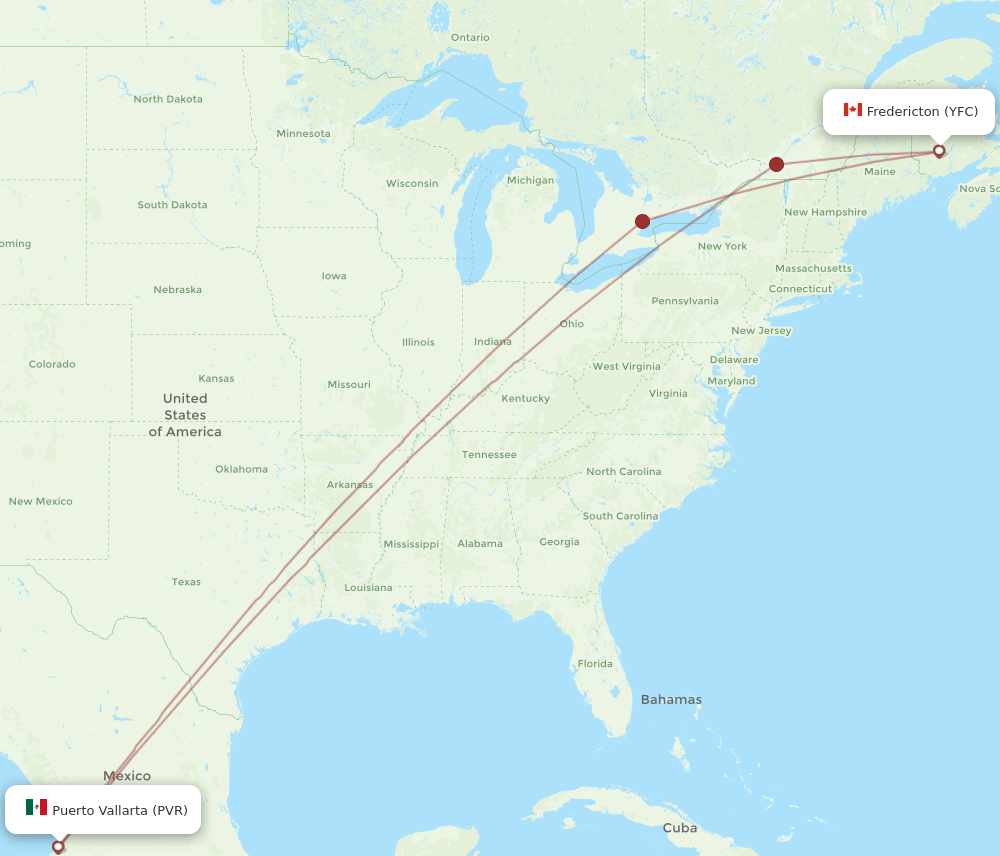YFC to PVR flights and routes map