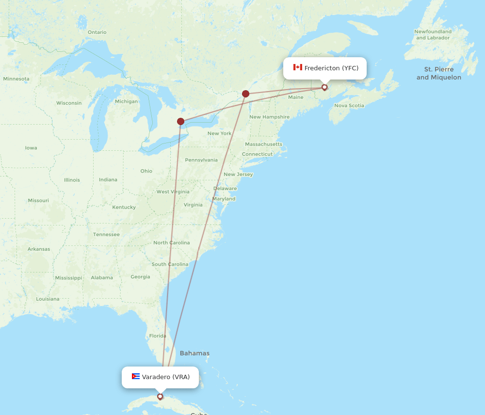 YFC to VRA flights and routes map