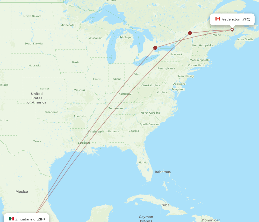 YFC-ZIH flight routes