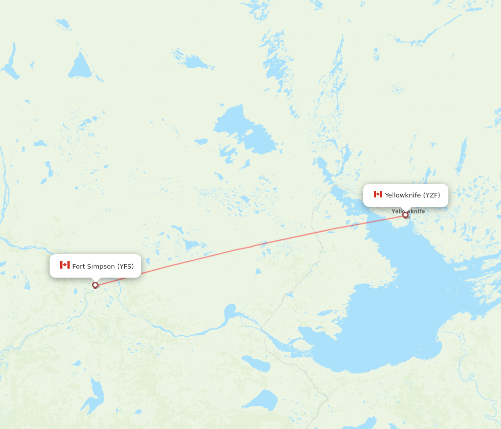 Fort Simpson - Yellowknife route map and flight paths