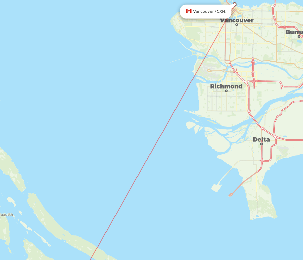 Ganges - Vancouver route map and flight paths
