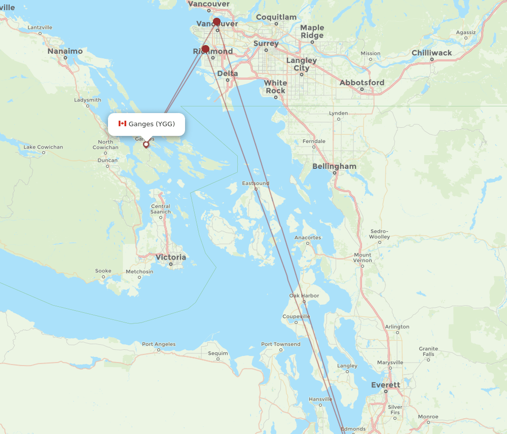 YGG to LKE flights and routes map