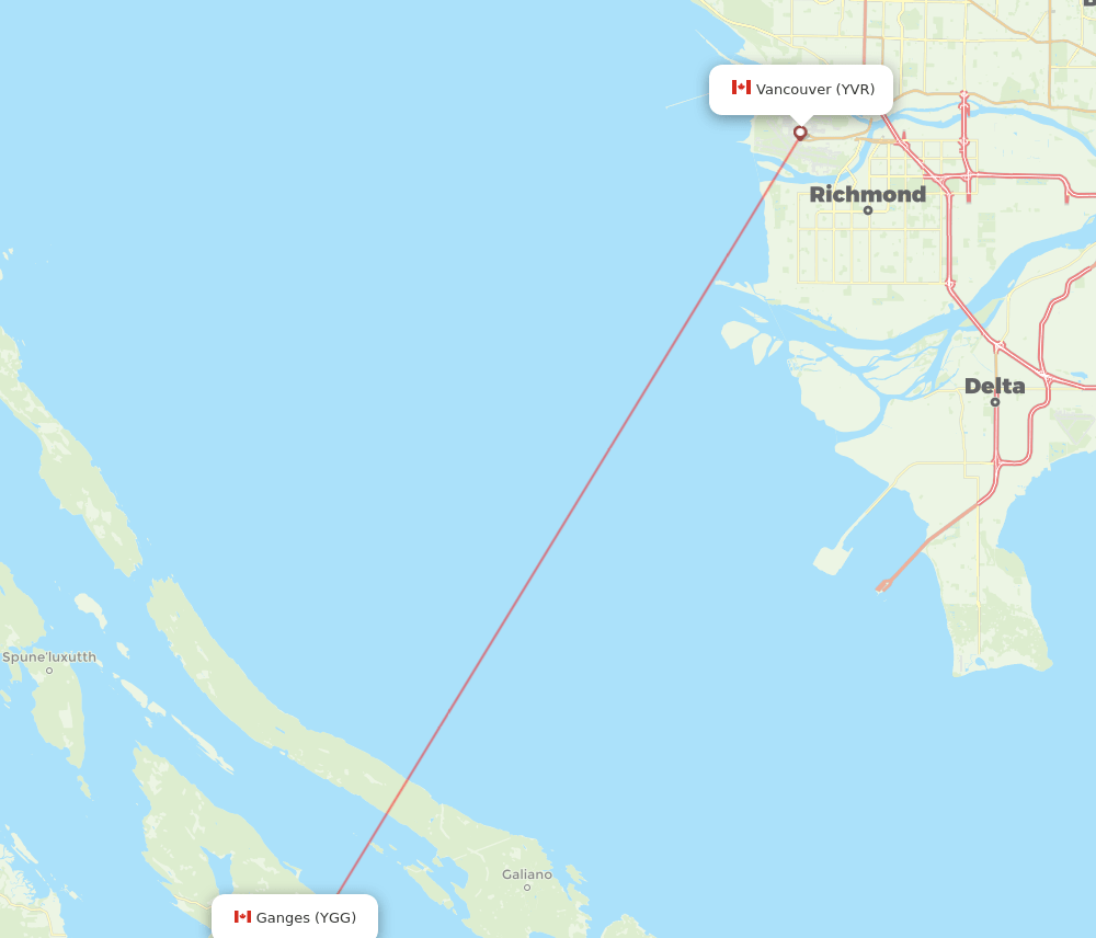 Ganges - Vancouver route map and flight paths