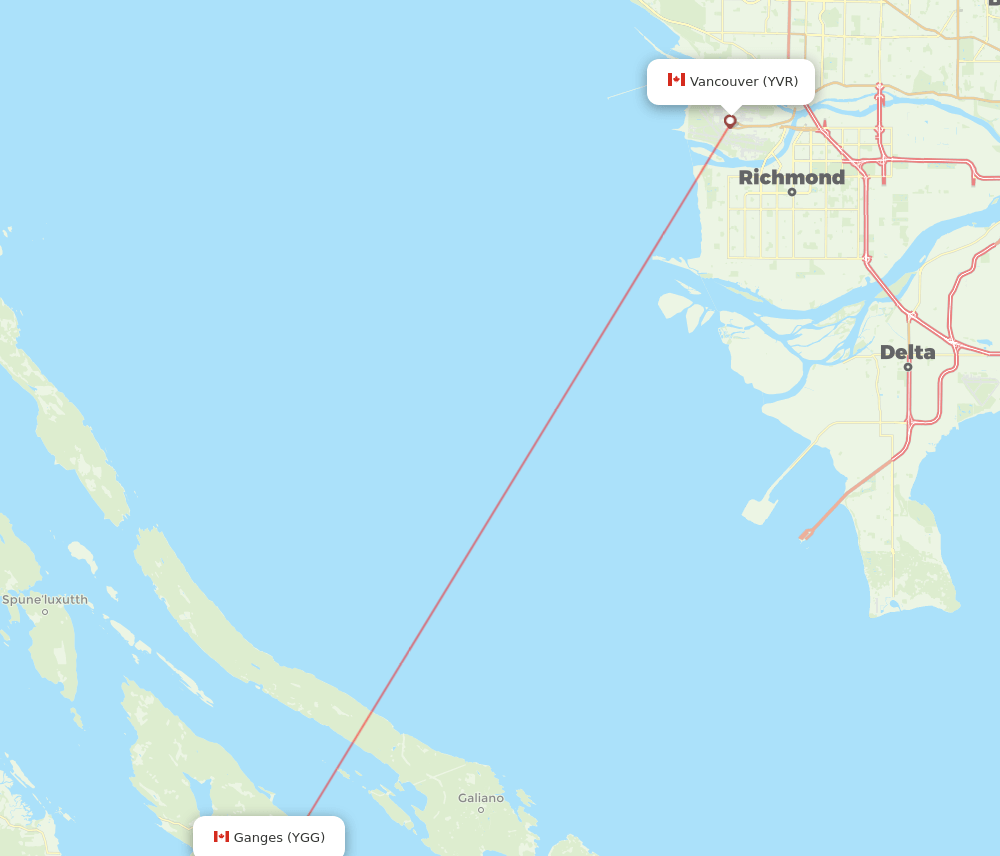 YGG to YVR flights and routes map
