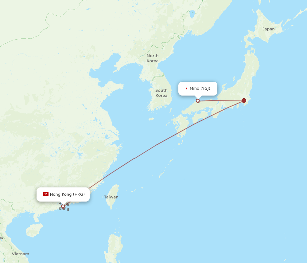 YGJ to HKG flights and routes map