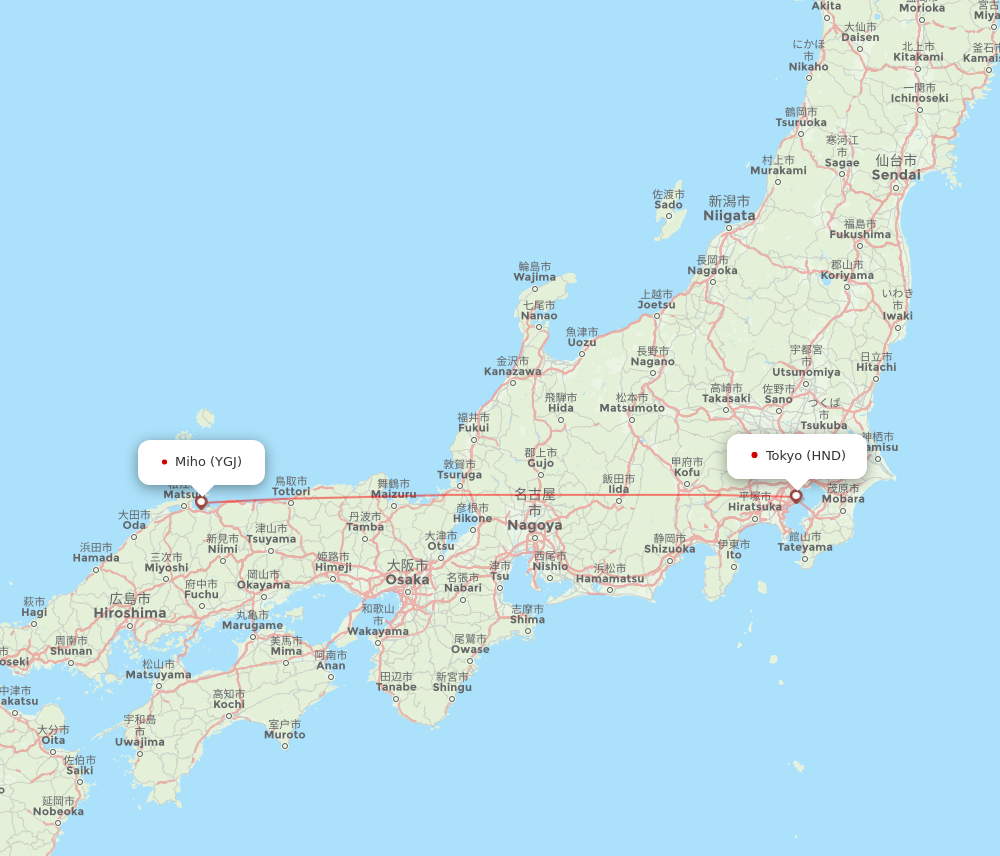 YGJ to HND flights and routes map