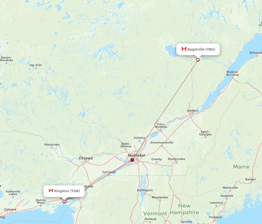 YGK to YBG flights and routes map