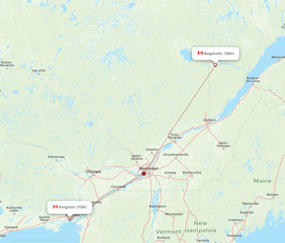 YGK to YBG flights and routes map