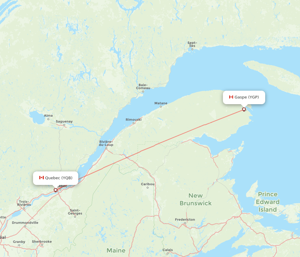 Gaspe - Quebec route map and flight paths