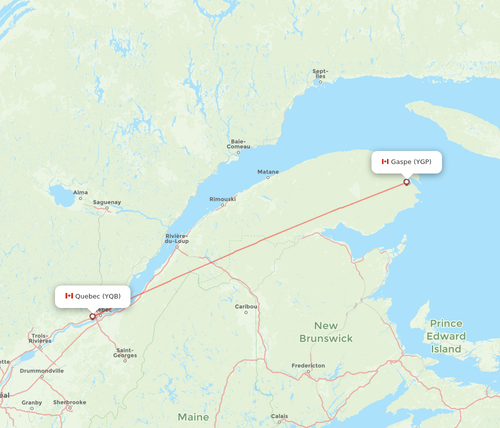 YGP to YQB flights and routes map