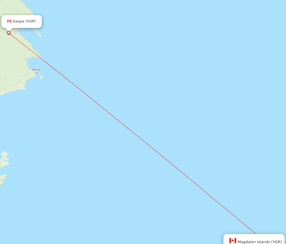 Iles De La Madeleine - Gaspe route map and flight paths