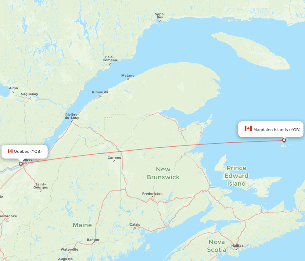 YGR-YQB flight routes