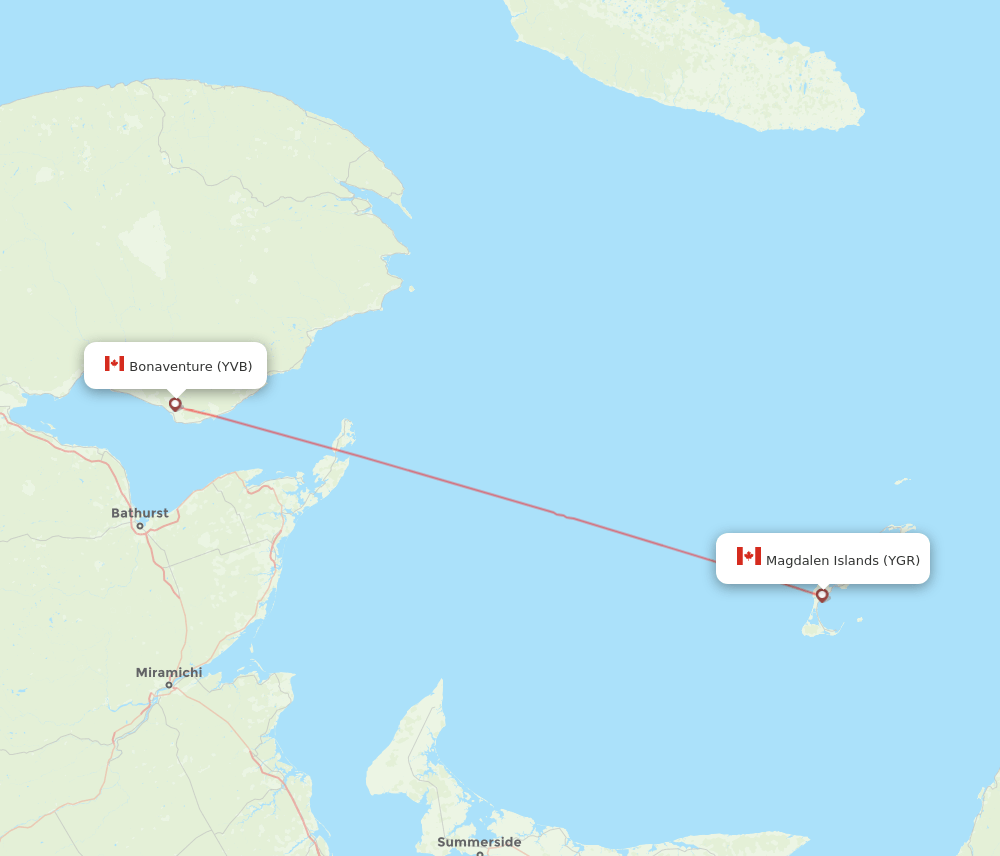 Iles De La Madeleine - Bonaventure route map and flight paths