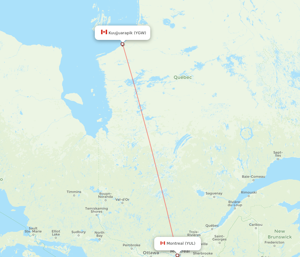 Kuujjuarapik - Montreal route map and flight paths