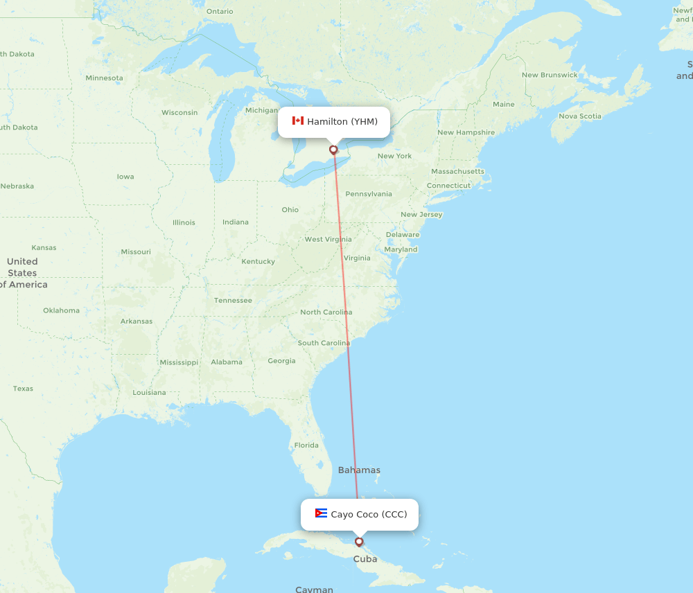 Hamilton - Cayo Coco route map and flight paths