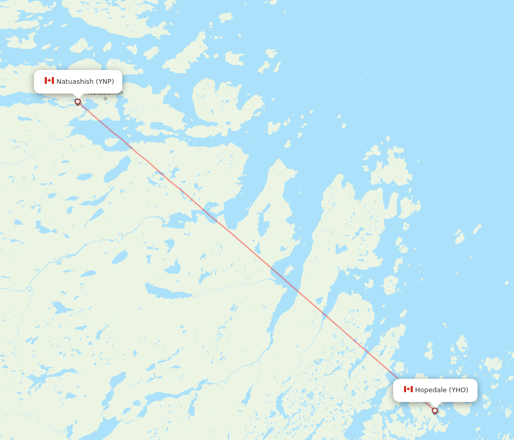 Hopedale - Natuashish route map and flight paths