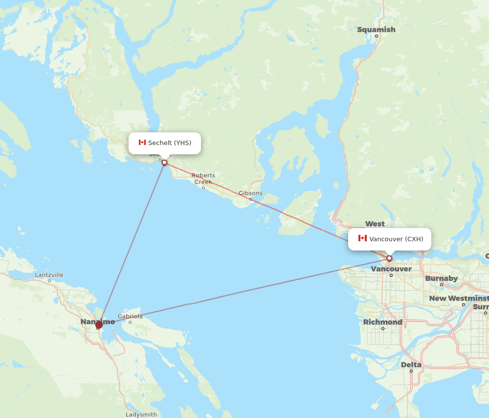 YHS to CXH flights and routes map