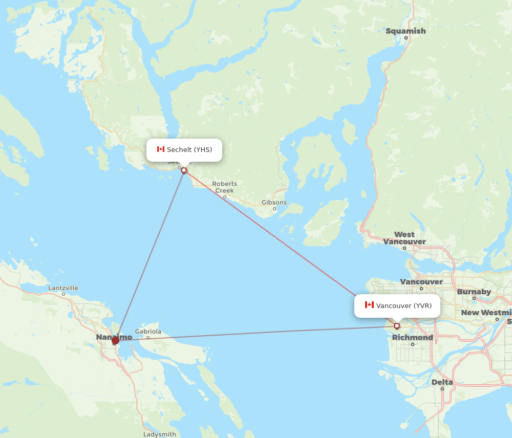 YHS to YVR flights and routes map