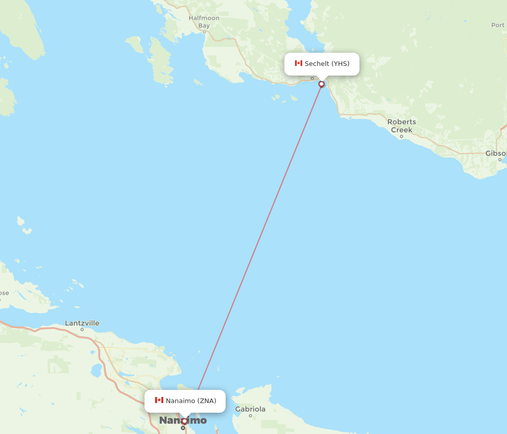 Sechelt - Nanaimo route map and flight paths