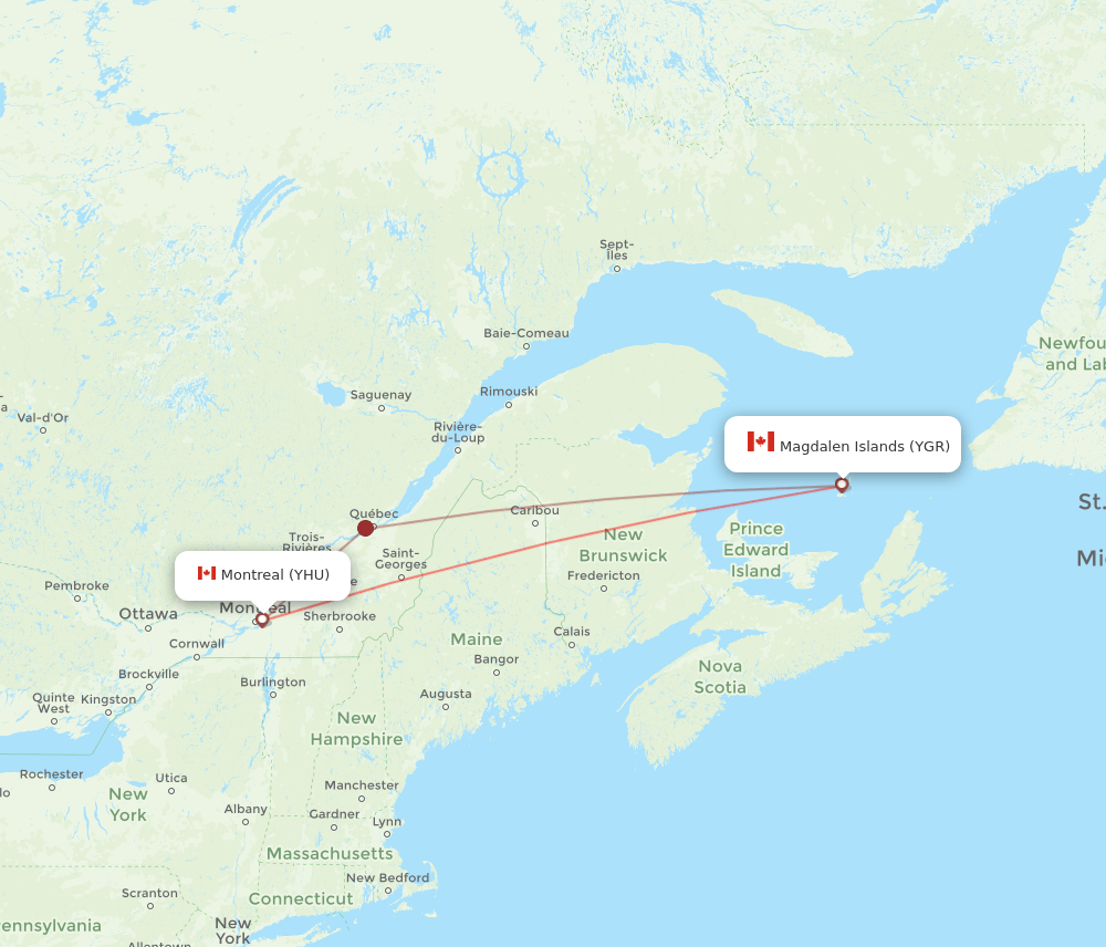 YHU-YGR flight routes
