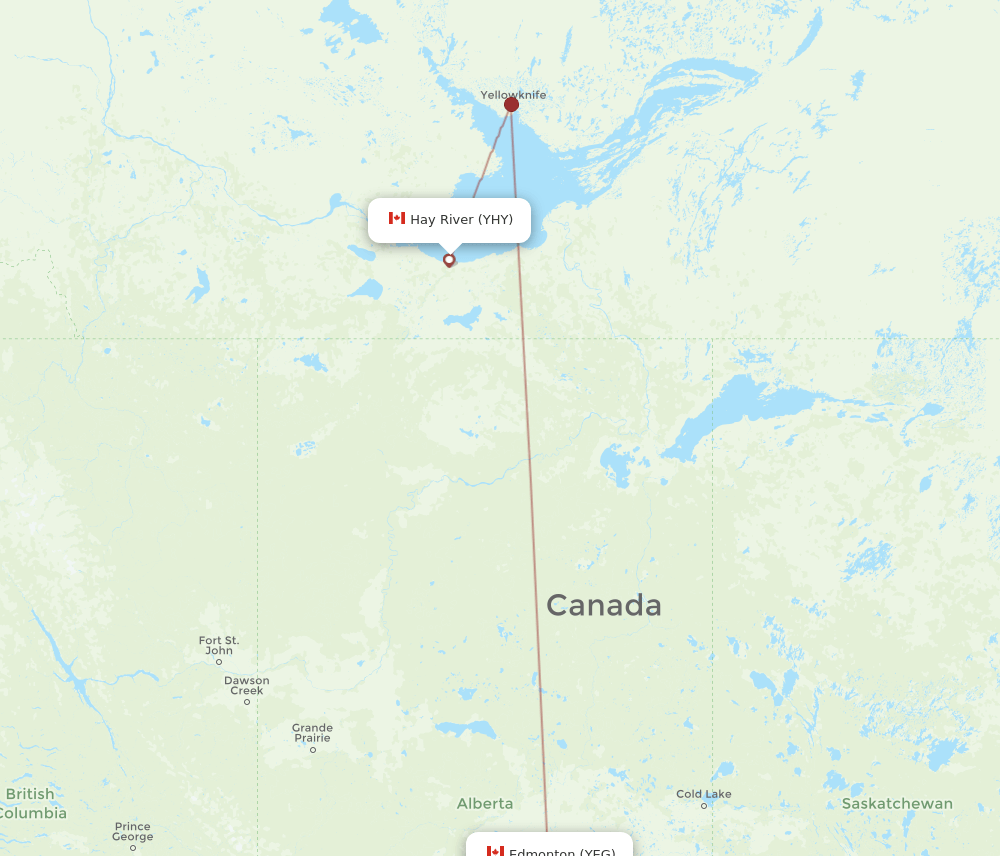 YHY-YEG flight routes