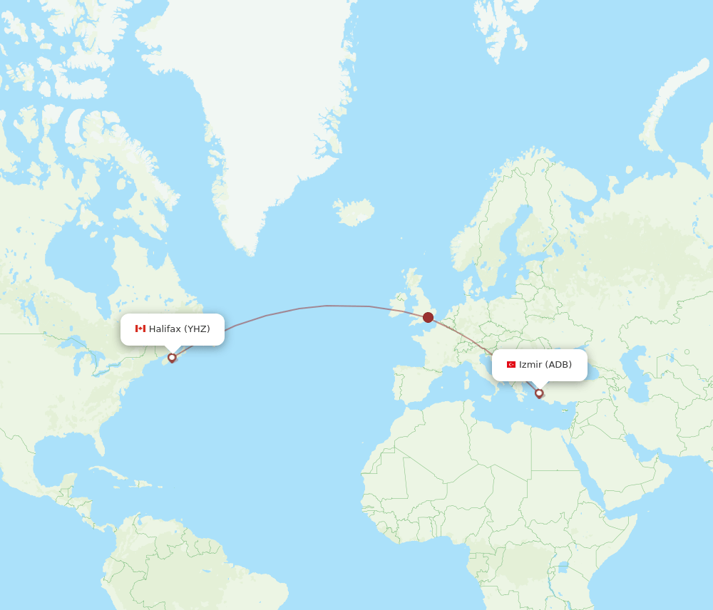 Izmir - Halifax route map and flight paths