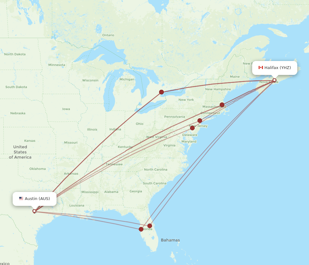 YHZ-AUS flight routes