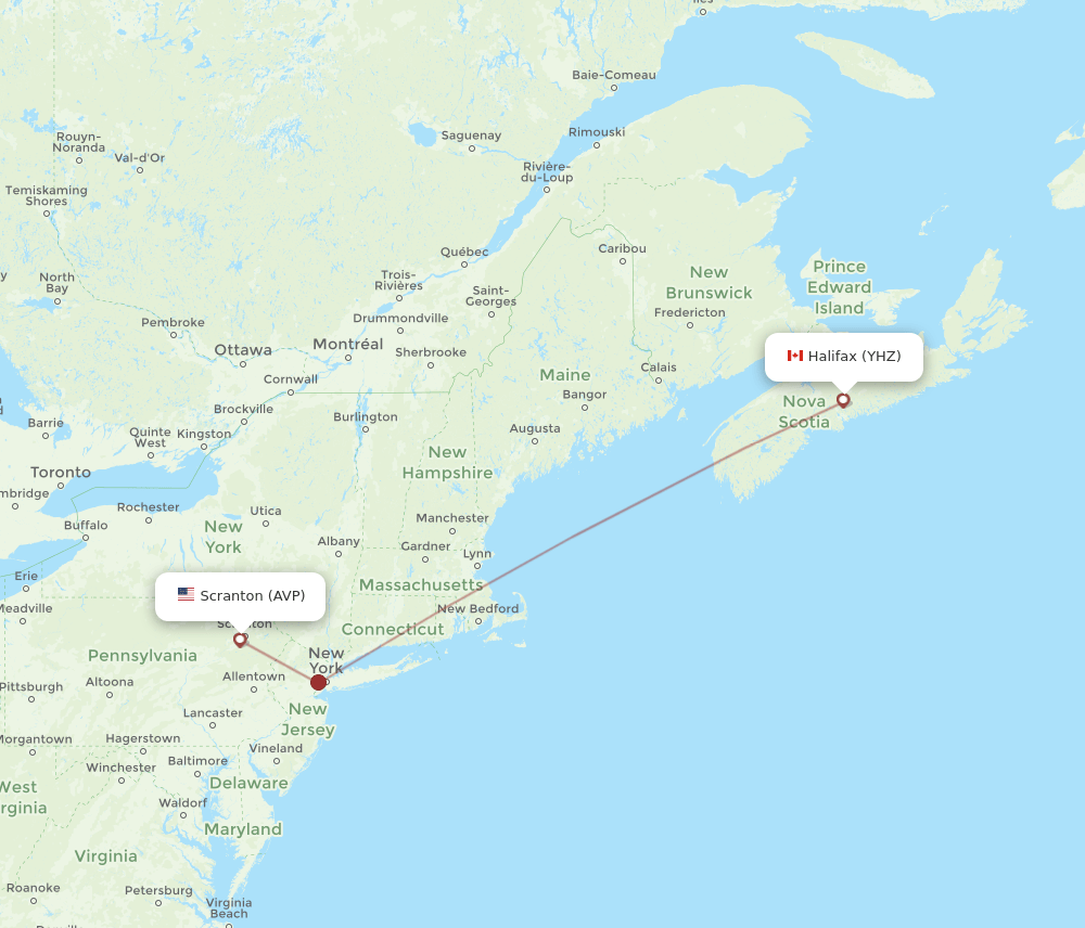 Wilkes-Barre - Halifax route map and flight paths