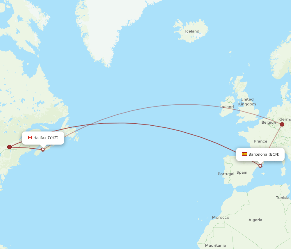 YHZ-BCN flight routes