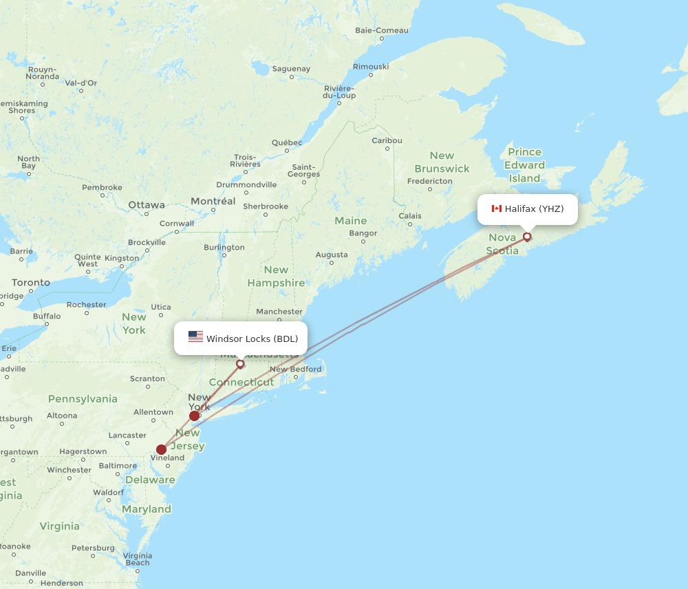 YHZ-BDL flight routes